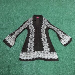 Sunny Leigh Brown and White Patterned Bell Sleeve Blouse